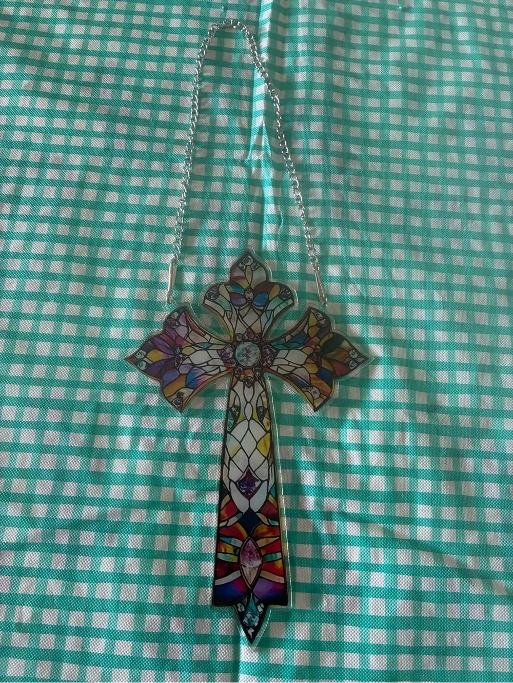 Stained Glass Style Acrylic Decorative Cross Wall Hanging - Multicolor
